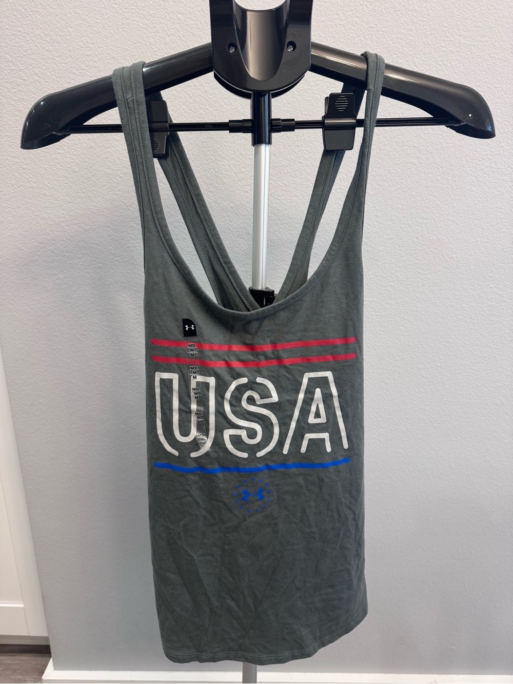 Under Armour Gray USA Graphic Tank Top with Red & Blue Stripes